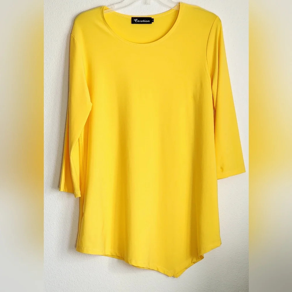 Creation Women's Tunic Top 3/4 Sleeves Pullover 95% Polyester 5% Spandex Size L